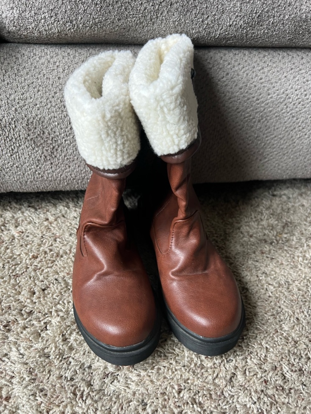 Women’s Brown Leather Winter Boots with Cream Shearling Cuff